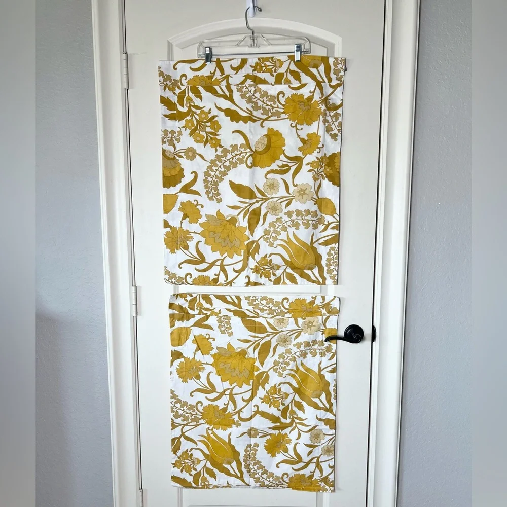 Pottery Barn Palampore Standard Shams - Gold & Tan Linen Blend Floral Set of 2